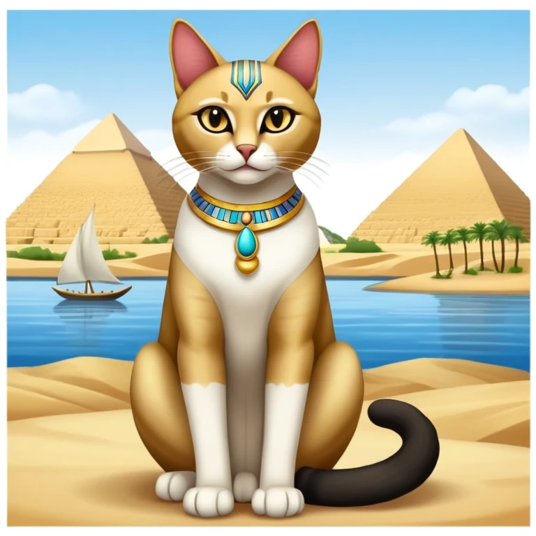 Egyptian cat full body sitting with Nile river background emoji
