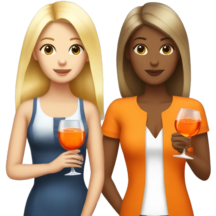 Two girls one blonde and one brown haired drinking aperol emoji
