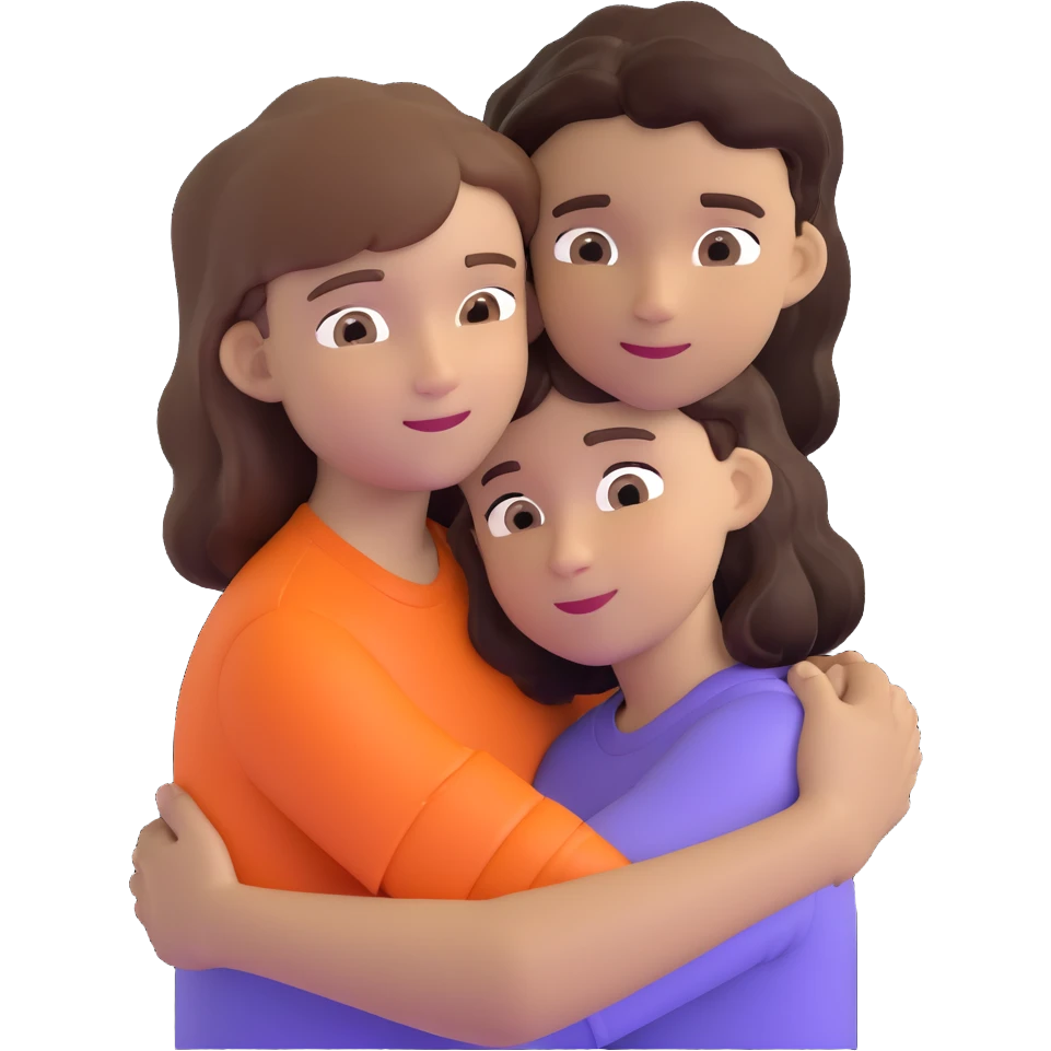 girl with long light brown hair and pale skin hugging a boy with short black wavy hair and tanned skin emoji