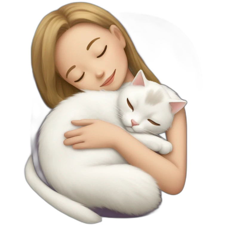White cat sleeping on girl's lap emoji