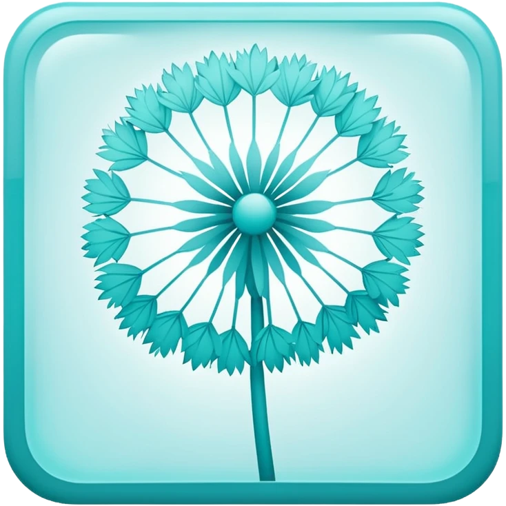 a Tiny compressed Stylized light-turquoise dandelion symbol inside a pastel white square icon, light turquoise borders emoji