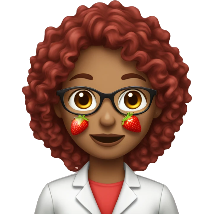 dietitian girl dark red curly hair eating a strawberry  emoji