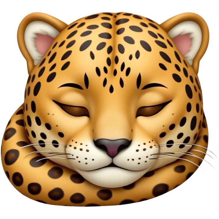 Meme-Worthy cute Sleeping Jaguar Portrait Emoji, Head resting peacefully with a contented smile, showcasing a luxuriously patterned Fur and eyes gently closed in serene slumber, Simplified yet hilariously adorable features, highly detailed, glowing with a soft, drowsy wild light, high shine, relaxed and utterly lovable, stylized with an air of playful laziness, bright and heartwarming, soft glowing outline, capturing the essence of a sleeping jaguar that feels destined to become the next viral sensation of adorable rest! emoji