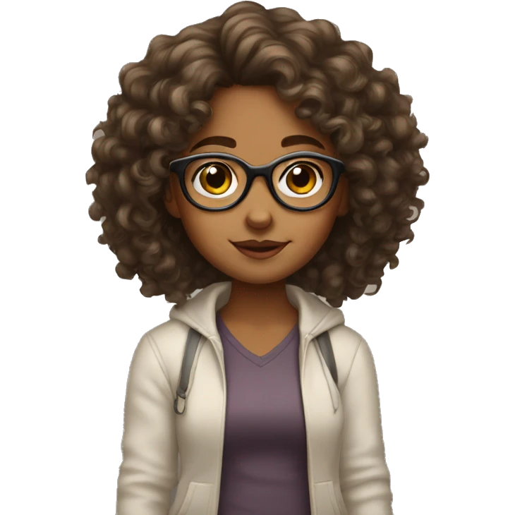 Cute brown girl with curly hair and glasses emoji