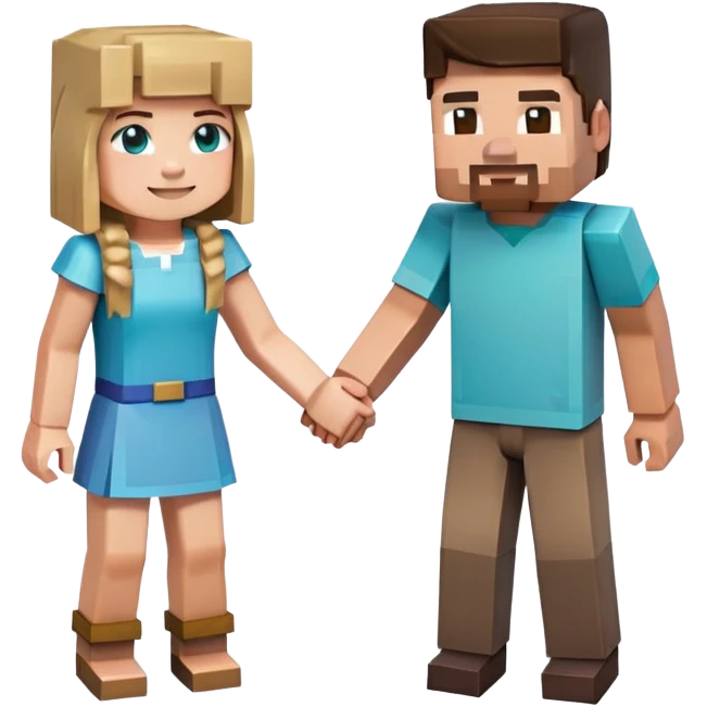 Minecraft Steve and Alex (girl) holding hands emoji