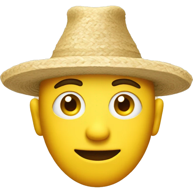 yellow man with small eyes and rice hat emoji