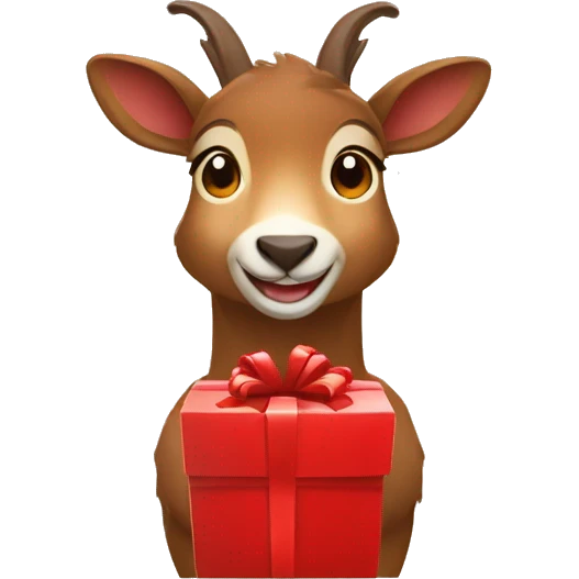 happy smiling brown chamois holding red gift emoji