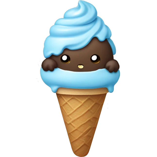 light blue ice cream without con with dark brown hello kitty  emoji