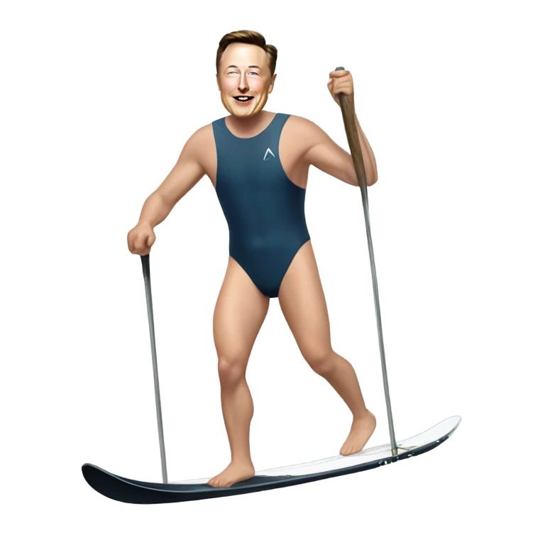Elon musk on ski in a swim suit emoji