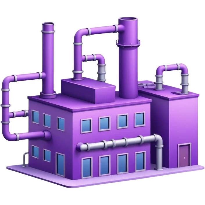 Minimalistic factory building in purple and violet tones, with only 2 pipes emoji