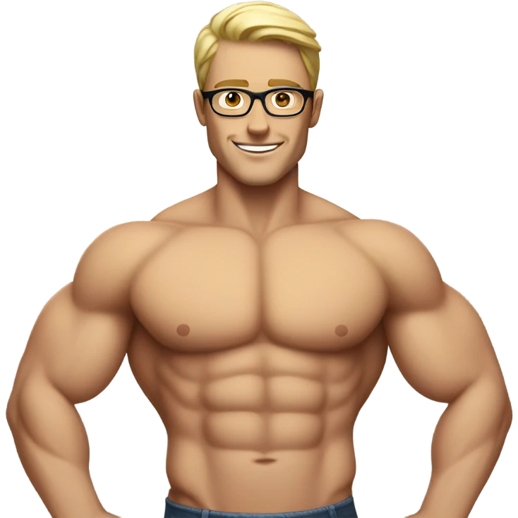 A white guy with glasses and abs emoji