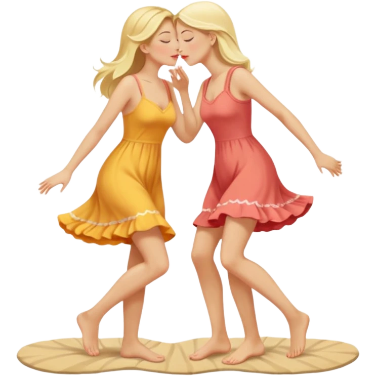 two beautiful blonde women kissing barefoot emoji