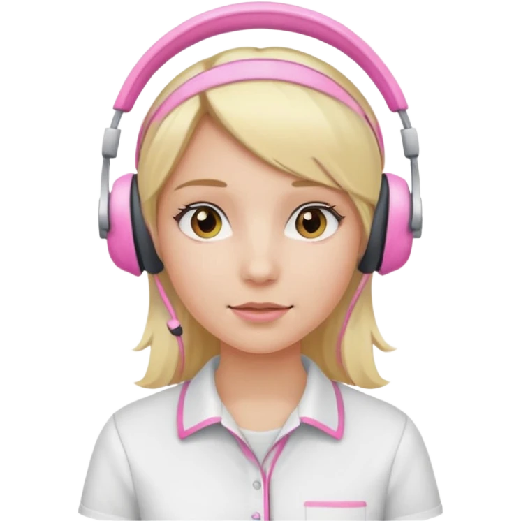 girl with blonde hair, white shirt and pink headset emoji