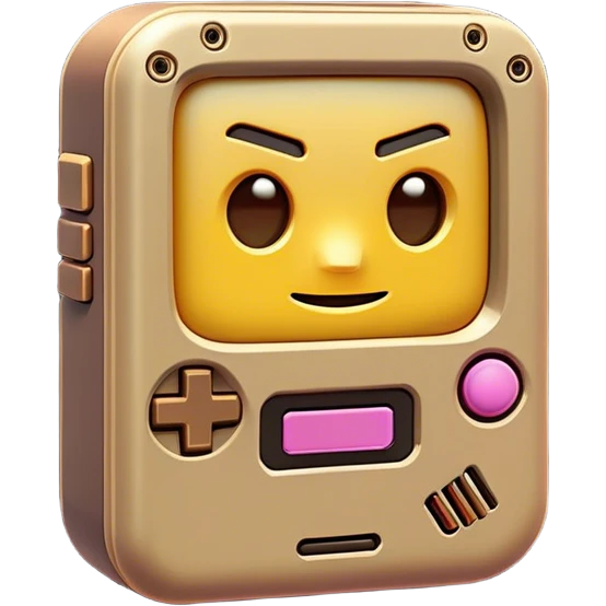 Clash of Clans aesthetic: Cinematic Playful Game Boy Portrait Emoji, rendered in a 3D vector-style similar to standard emojis with minimal shading and bold, simplified shapes. A compact, distinct form with signature details, softly glowing with a nostalgic gaming charm. Simplified yet unmistakably iconic, highly detailed and consistent, glowing with a soft radiance and high shine. Stylized with a touch of retro gaming magic and a soft glowing outline, capturing the essence of a beloved gaming relic with a friendly, playful manner! emoji