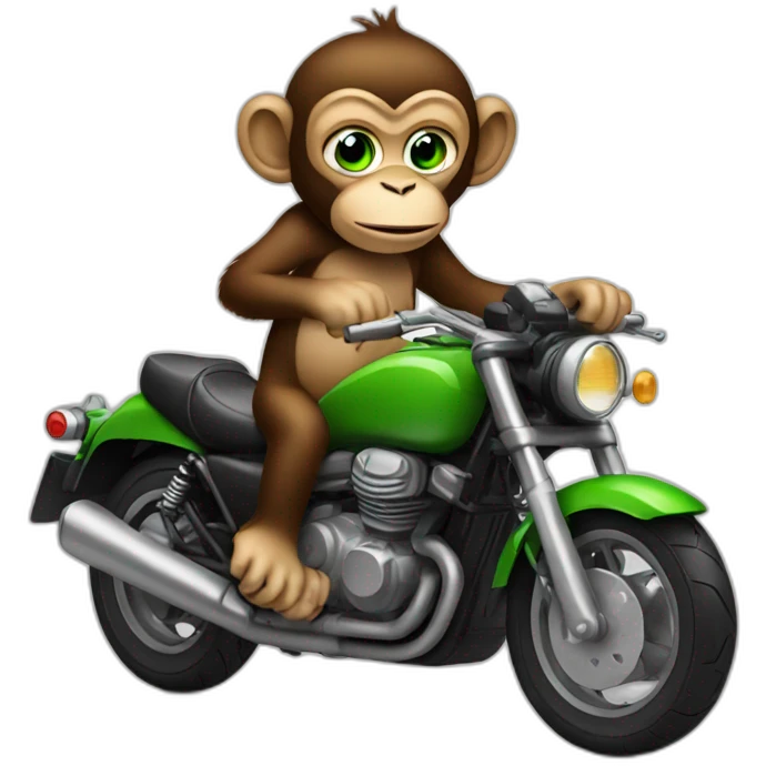 Monkey with green eyes on motorcycle  emoji
