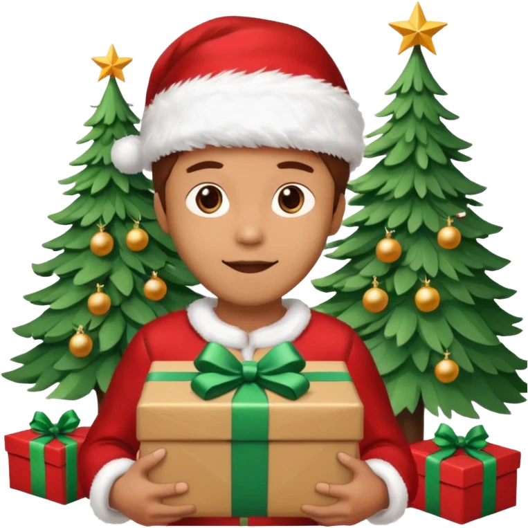 create a realistic emoji of a logistic woker under a christmas tree emoji