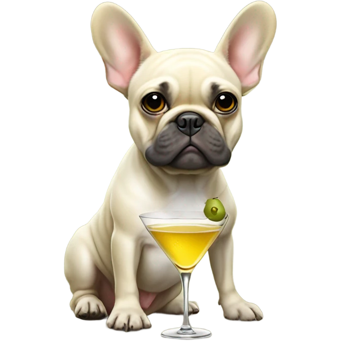 Blonde French Bulldog with martini and olives on beach emoji
