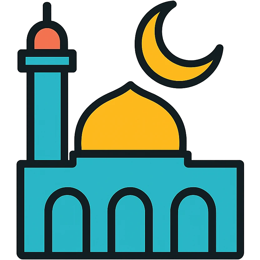 Mecca mosque silhouette with crescent moon emoji