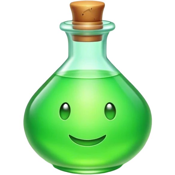 Clash of Clans aesthetic: Cinematic Playful Pixel 3D green health Potion Emoji, rendered in a 3D vector-style similar to standard emojis with minimal shading and bold, simplified shapes. A compact, distinct form with signature details, softly glowing with a pixelated adventure charm. Simplified yet unmistakably iconic, highly detailed and consistent, glowing with a soft radiance and high shine. Stylized with a touch of classic pixel-art charm and a soft glowing outline, capturing the essence of a beloved gaming relic with a friendly, playful manner! emoji