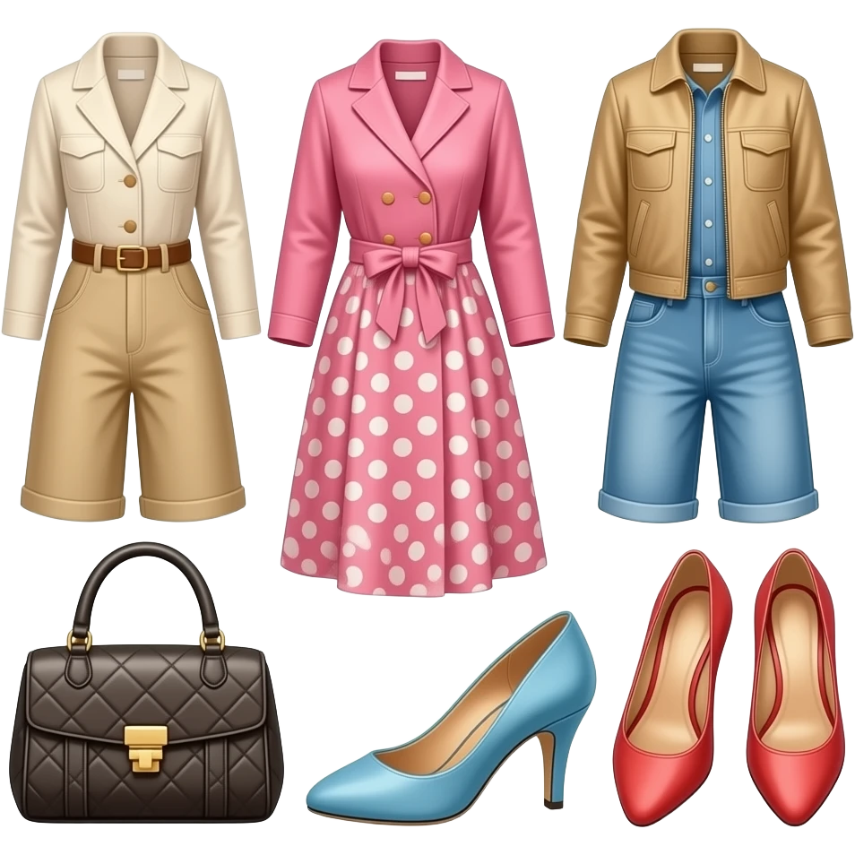 fashion products, clothes, handbags, shoes, accessories, stylish shopping items emoji