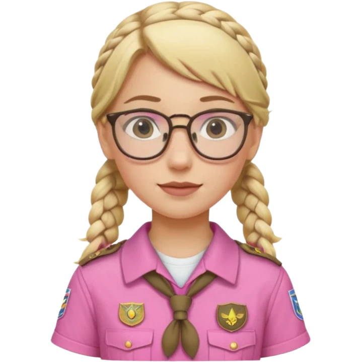 scout girl with pink scout uniform i, blonde braided haired and glassess emoji