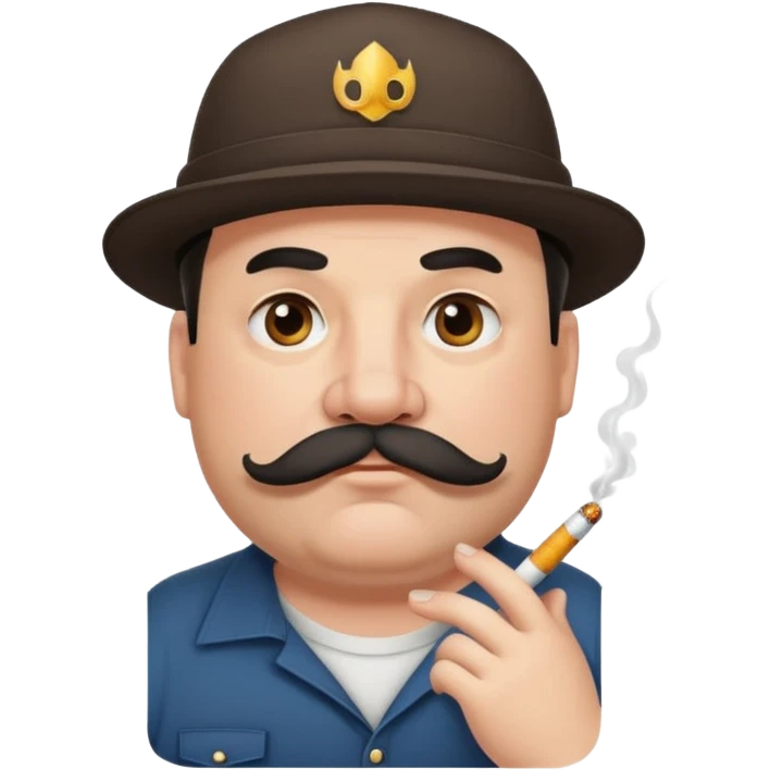 a fat father in a flat-brimmed cap with a tattoo, a cigarette in his mouth, and a mustache. emoji