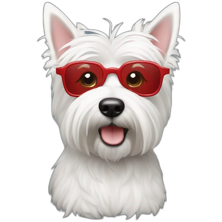 Hombre pelo de punta y gafas rojas con un perro westie emoji
