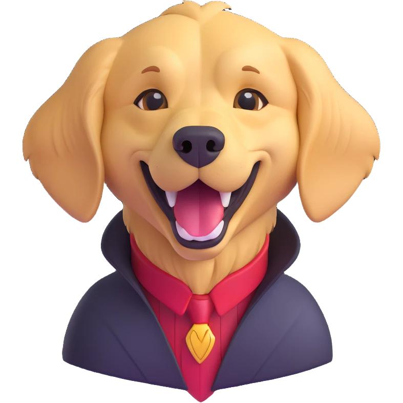 dark serious vampire on the left and happy excited golden retriever on the right, together in one emoji emoji