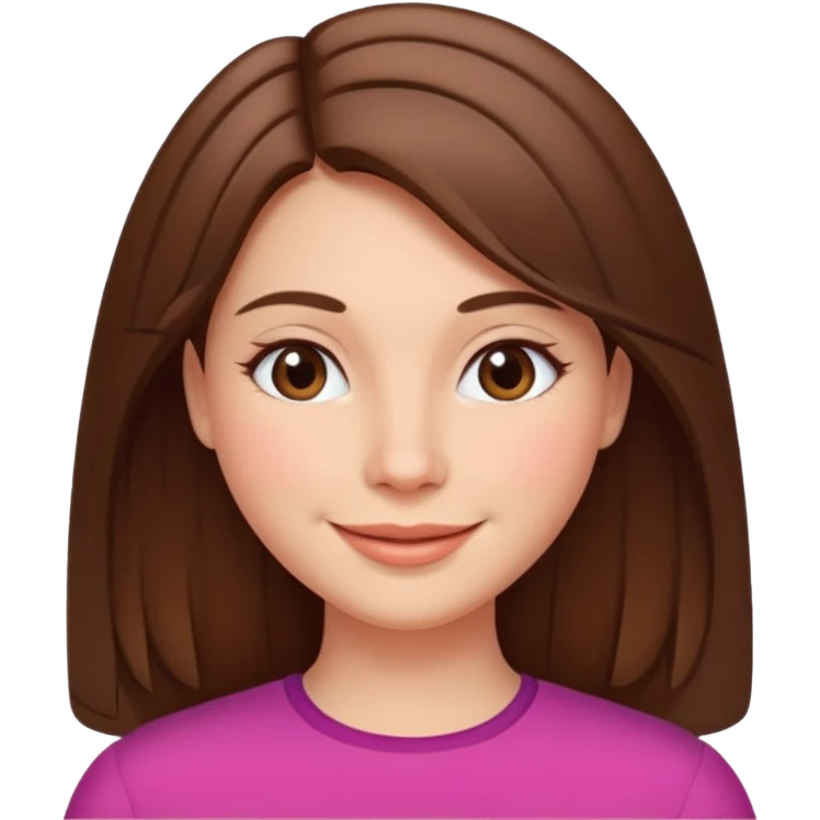 woman with straight brown hair parted down the middle with a smile emoji