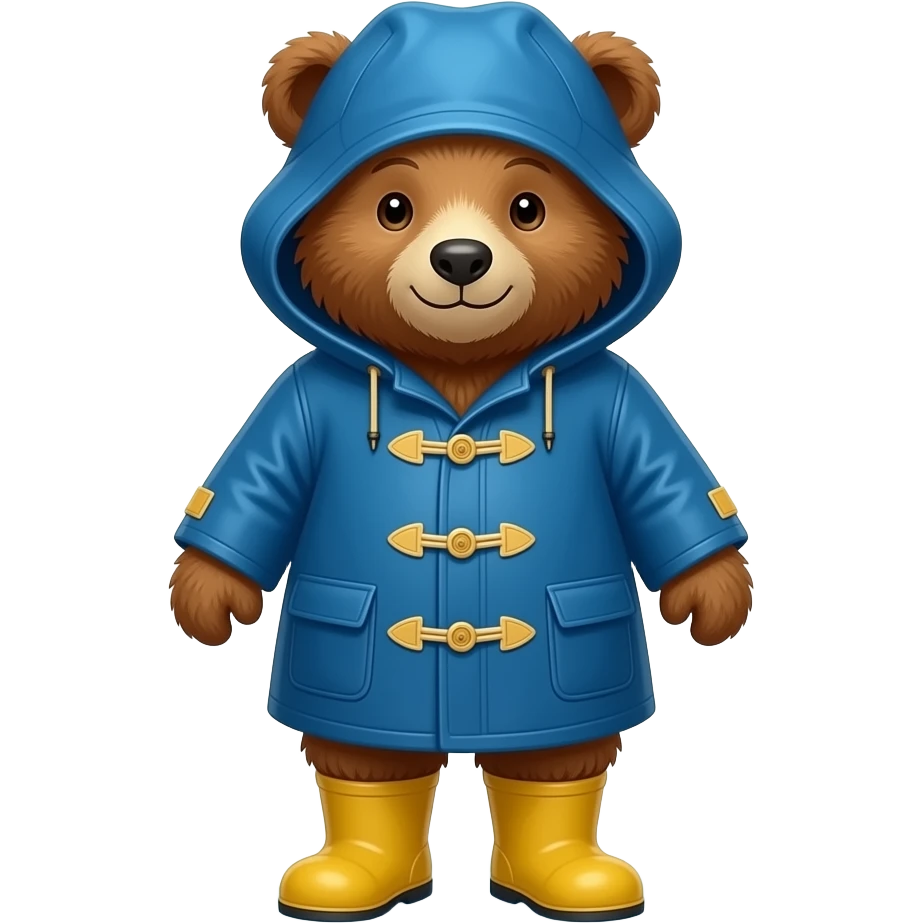 Paddington bear with rain boots and rain coats emoji