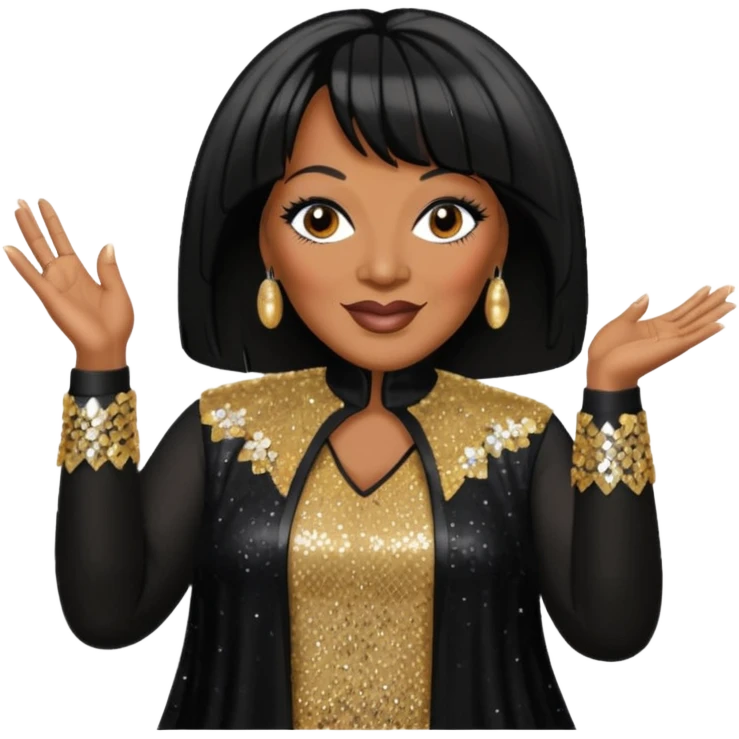 Patti LaBelle with black hair, black sequin outfit emoji