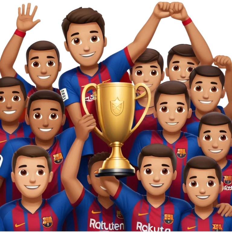 Barcelona players holding trophy emoji