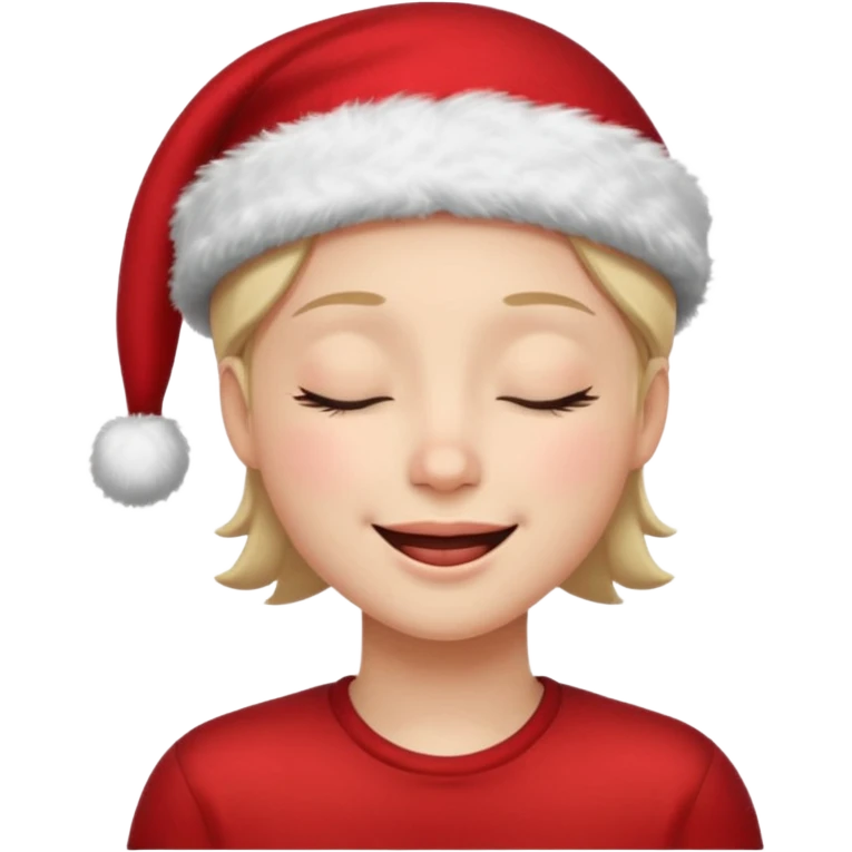 Smile with closed eyes in a red Christmas hat emoji