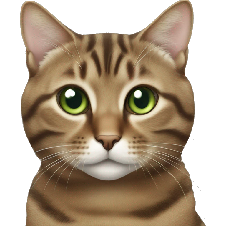 Realistic brown tabby cat with white chin and green eyes emoji