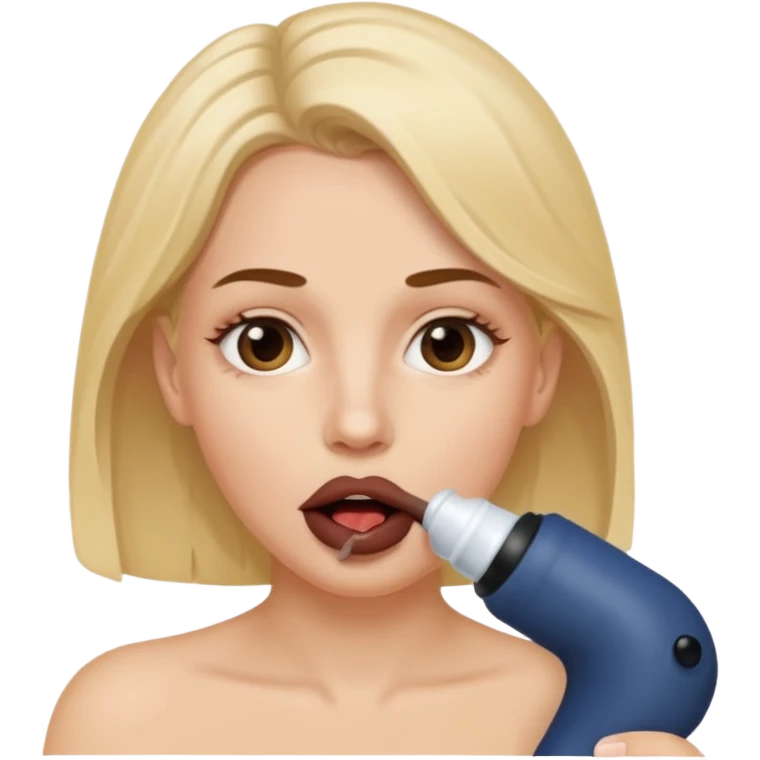 A white woman holding a dark penis in her mouth while white semen is on her face emoji