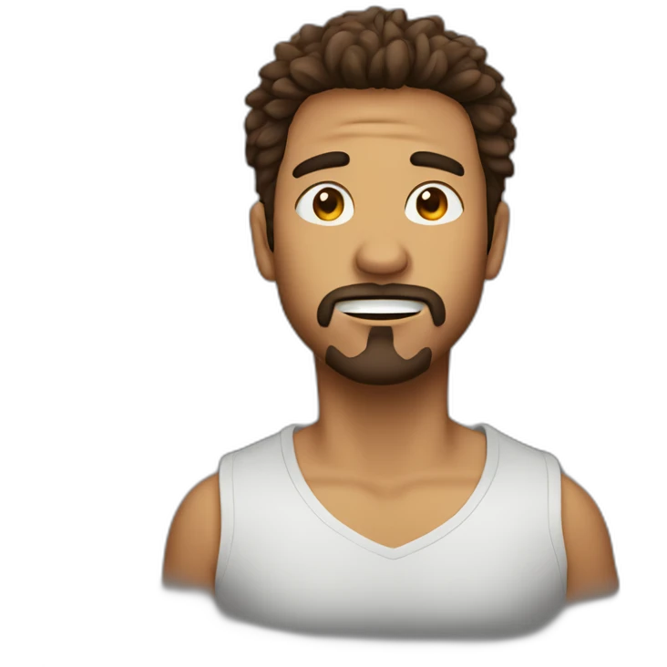 Amazed person, Latino male, brown shaggy hair, goatee, pierced nose emoji