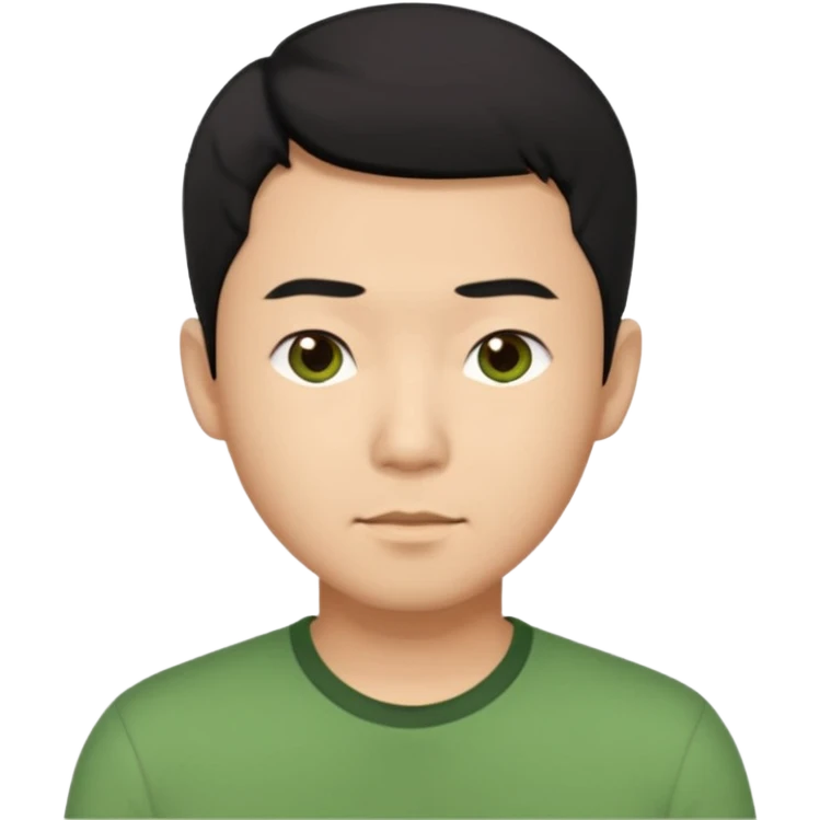 asian man black short hair green shirt emoji