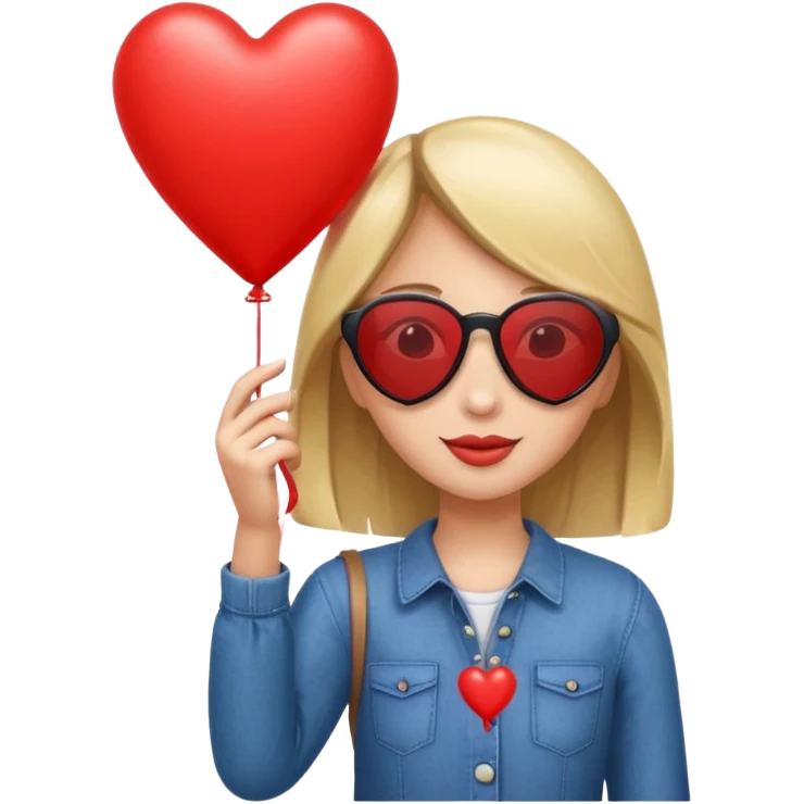 girl with sun glasses holding red heart balloon emoji