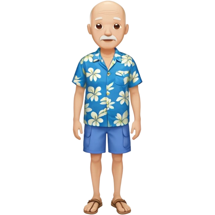 bald old man in blue  hawaiian shirt blue short full body emoji