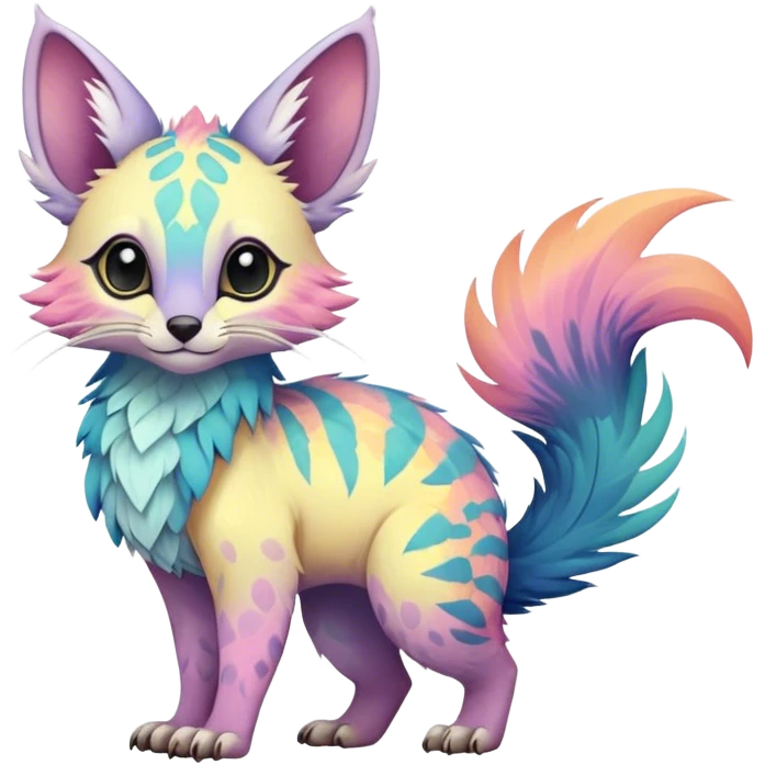 Feral Rare Fantasy pastel tropical Vernid-Trico-species by LiLaiRa, random markings, tufted tail, tufted ears, full body emoji