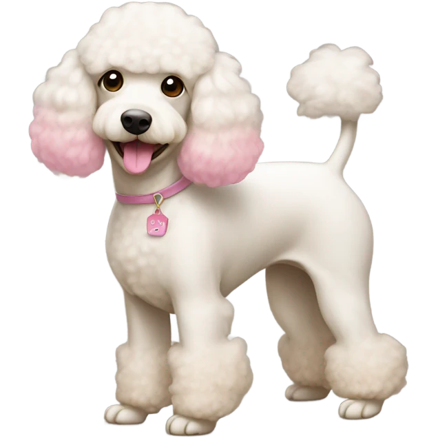 White poodle mix with apricot ears and pink nose  emoji