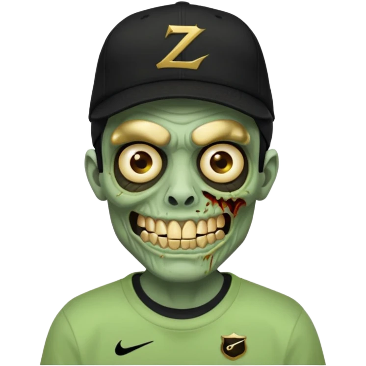 Faça um zombie com uma blusa da Nike preta com um boné preto da Nike tbm, que o zombie tenha dentes de ouro maciso emoji