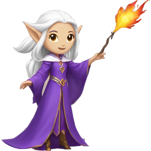 female white elf with elf ears wizard wearing purple robes casts fireball emoji