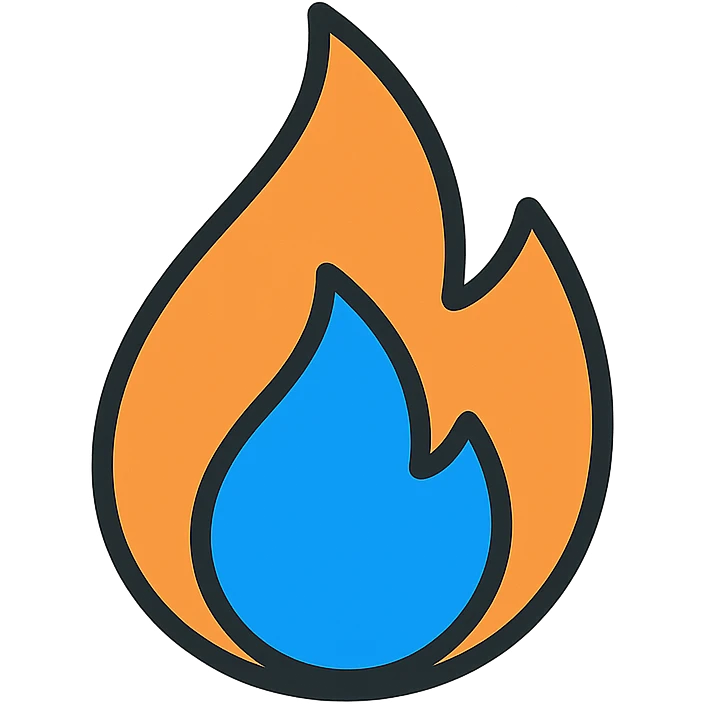 simple fire icon color outlined style fire flame with a blue center emoji
