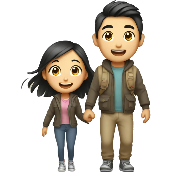 Cute young  Asian couple excitedly traveling  emoji