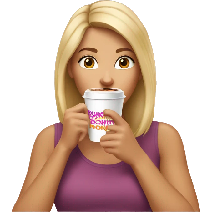 blonde girl drinking dunkin donuts coffee emoji