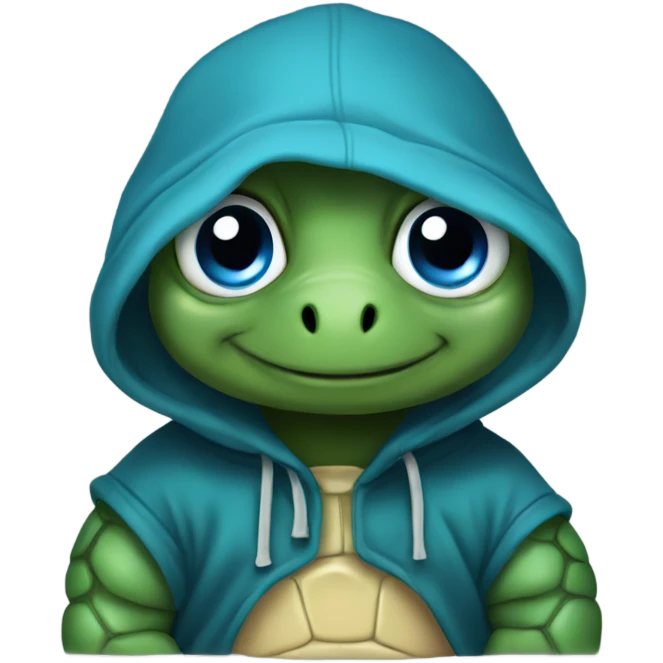 Turtle with blue eyes wearing black hooded sweatshirt  emoji