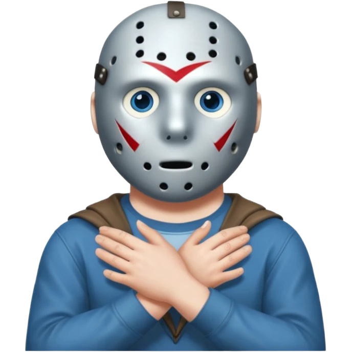 a cartoon image of Jason Voorhees, looking cute, with his hands clasped in front of him, at a sideways angle, looks like he is in love emoji