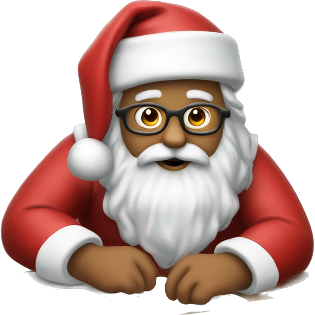 Santa is sitting on a desk, solving complicated math problems in an exercise book emoji