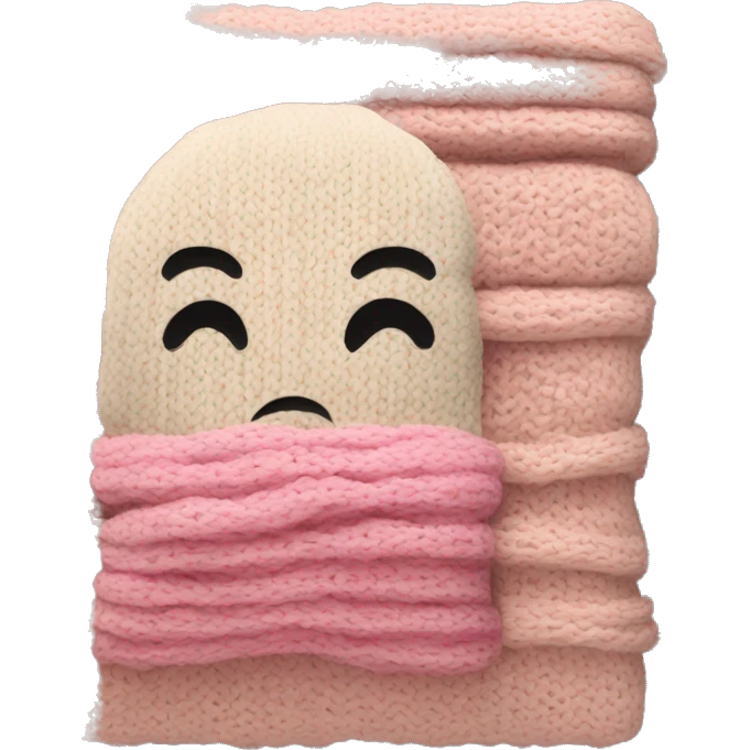 a beige and pink knitted folded blanket with no face emoji